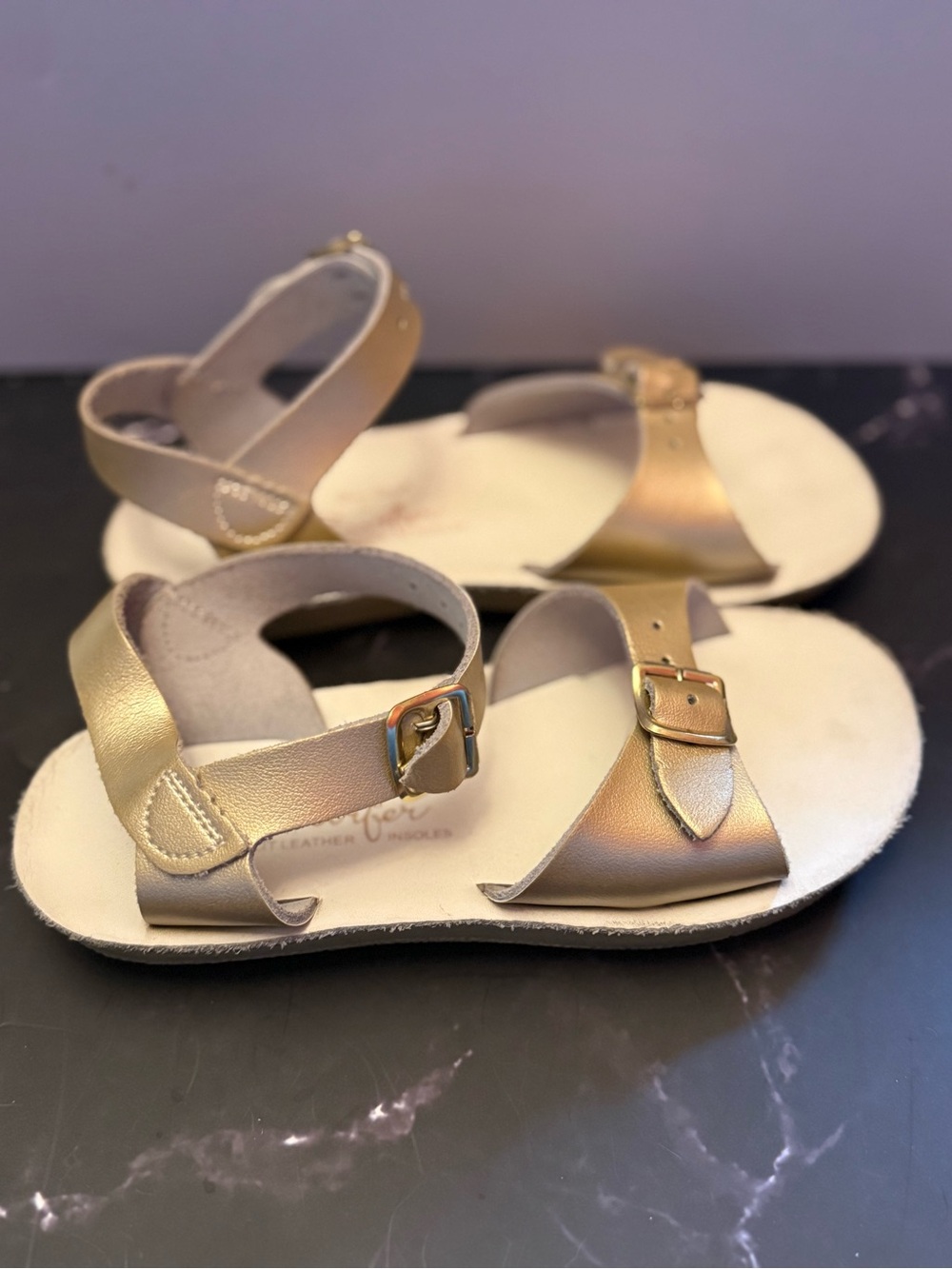 Girls' Metallic Gold Sun-San Sandals - Adjustable Buckle